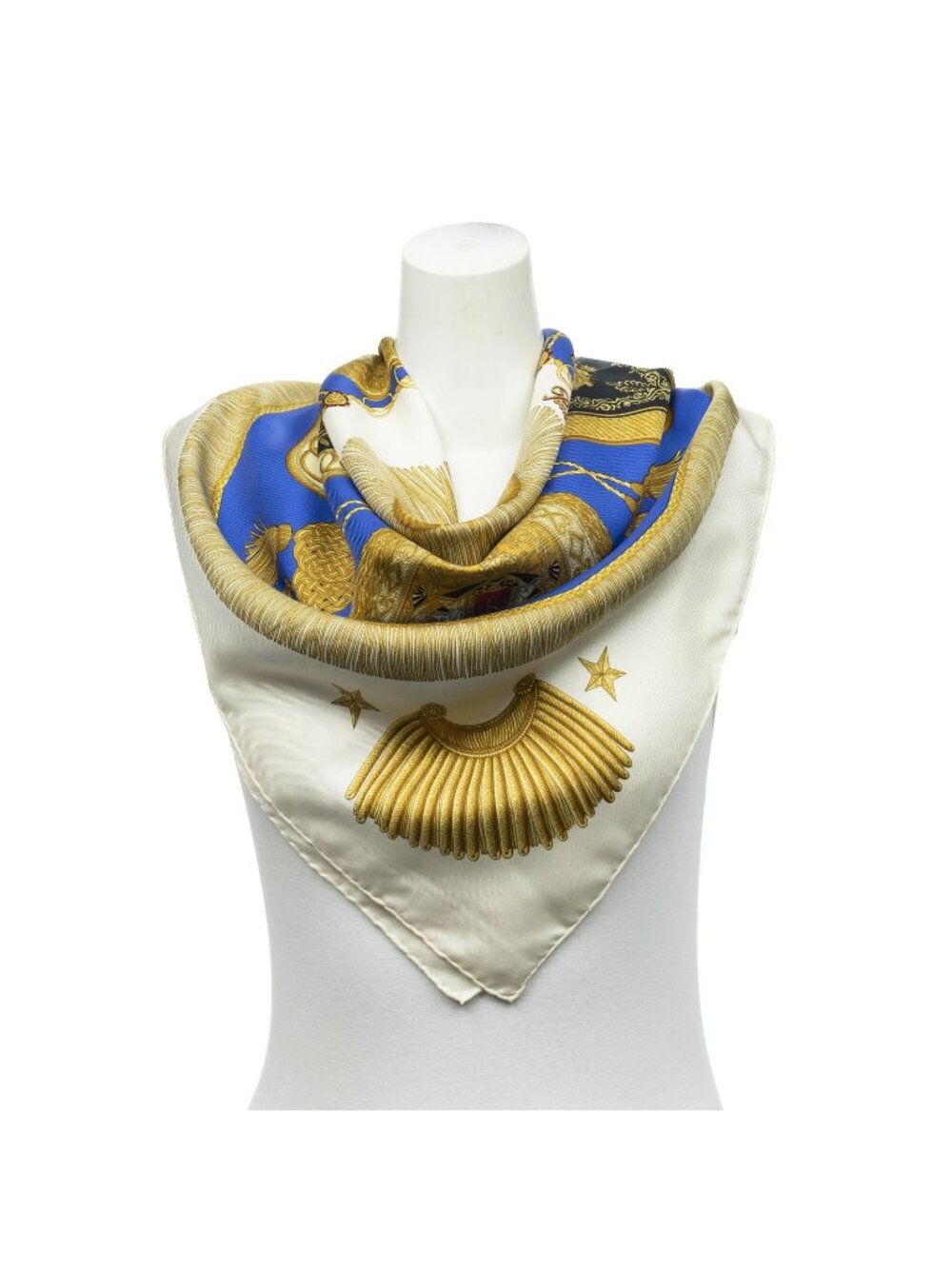 Hermes Scarf Ivory Blue Goldtwill Silk